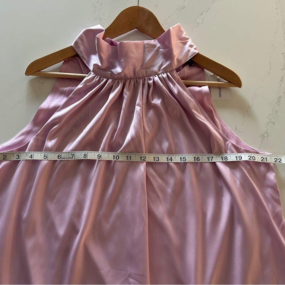 Le Chateau A-line Halter High Neck dress Lavendar back tie Lined Satin feel XL - Picture 4 of 8